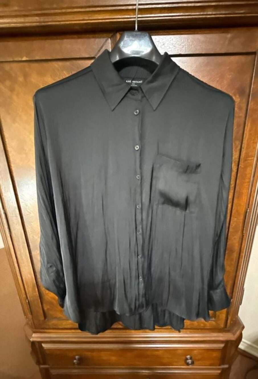 Lane Bryant Black Satin Long Sleeve Button Down Blouse Shirt 18/20